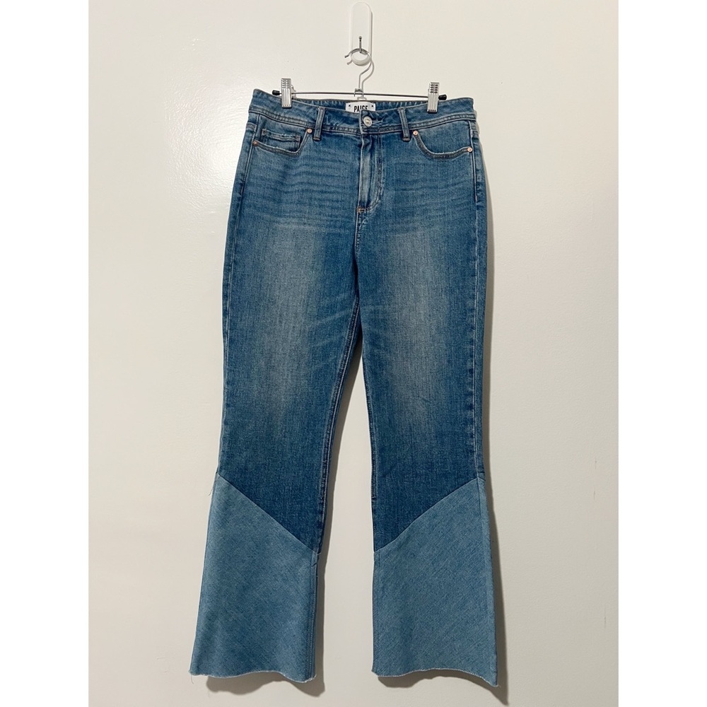 PAIGE Two-Tone Blue Cropped Flare Jeans